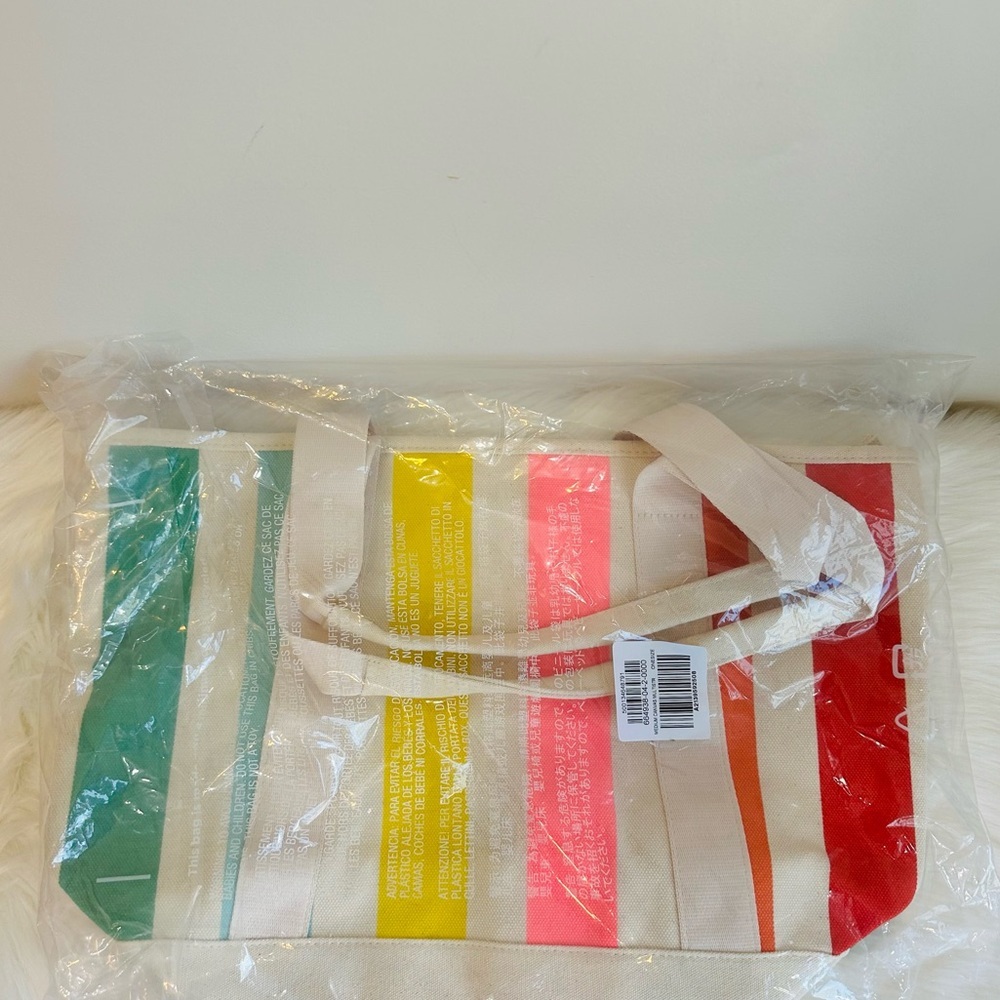 NWT Old Navy Multi Stripe Graphic Large Canvas Tote Beach Bag - Picture 3 of 9